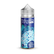 A 100ml bottle of Gazillions - Blue Raspberry Kingston Nicotine Free 0mg E Liquid VAPE Juice with a blue and white label.